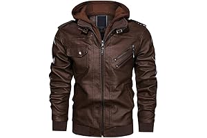 CRYSULLY Men's David Outwear: Vintage Leather Jacket with Removable Hood