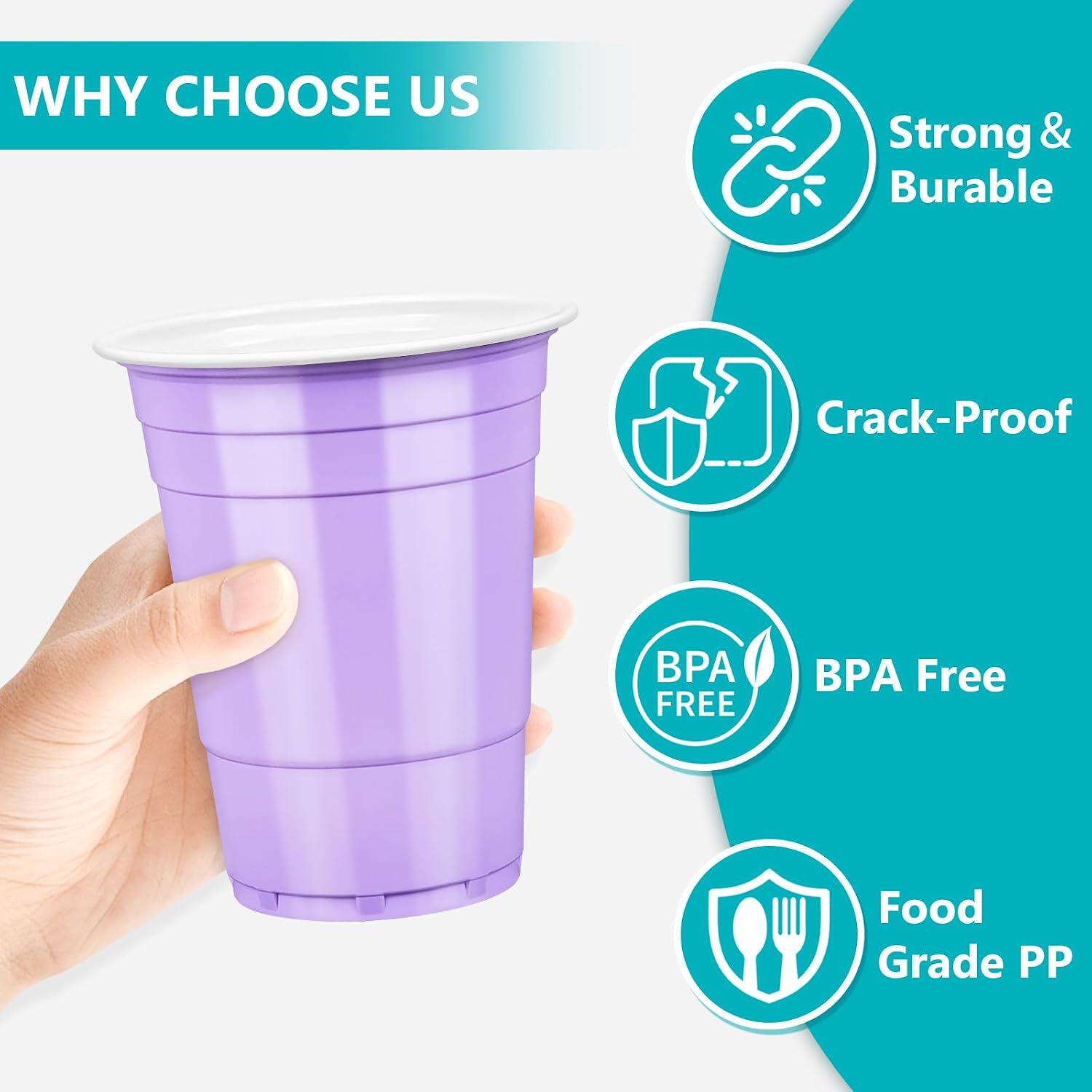 LANLISA 50 Lavender Plastic Cups, 16 oz Disposable Cups, Drinking Cups For Birthday Party, Baby Shower, Easter, Mothers Day