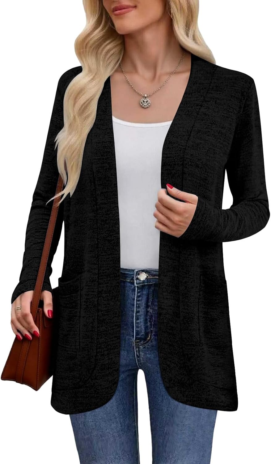 Women's Lightweight Cardigan Long Sleeve Open Front Casual Cardigans with Pockets