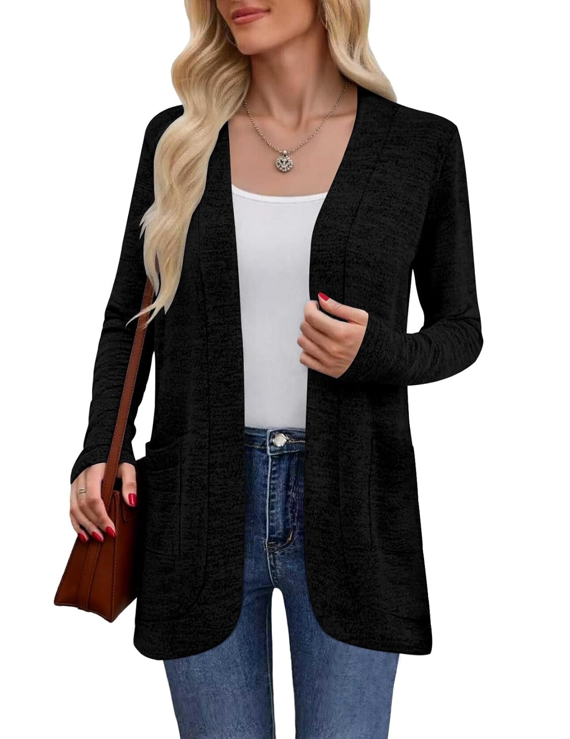 Womens Lightweight Cardigan Long Sleeve Open Front Casual Cardigans with Pockets