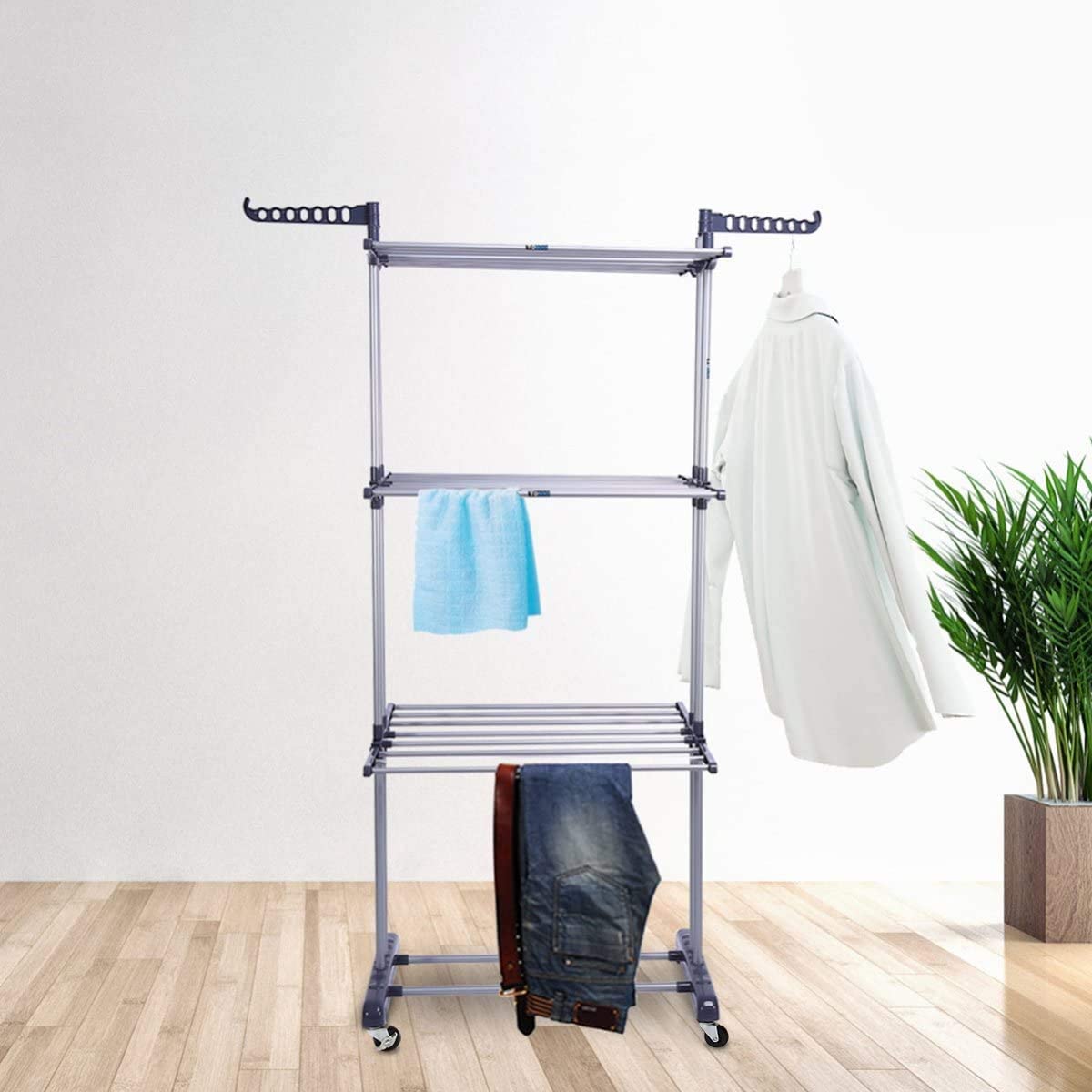Buy Eesyy Clothes Drying Rack,3 Tier Rolling Dryer Clothes Hanger,Collapsible Garment Laundry