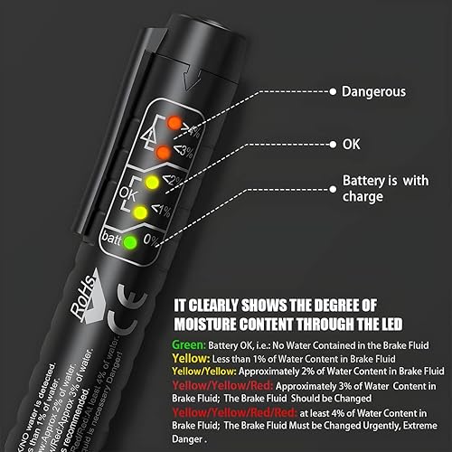 Miniatura 3 de Bolígrafo probador de líquido de freno, herramienta de prueba de diagnóstico de frenos automáticos con 5 indicadores LED, analizador de humedad de