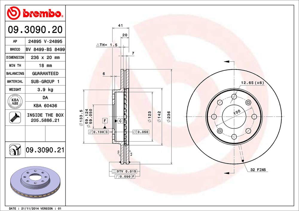 Brembo 09.3090.21 Rotores de Discos de Frenos