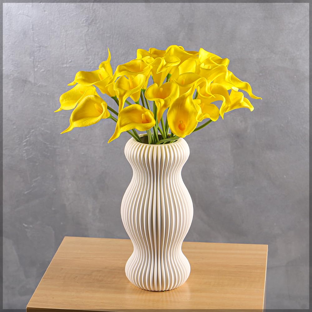 YATAI Elegance Ceramic Vase, Vibrant White Wavy Design Flower Vase, Modern Artisan Crafted Vase for Flowers, Versatile & Stylish Pampas Flowers Boho Decor Vase for Office Decor, Room Decor, Home Decor