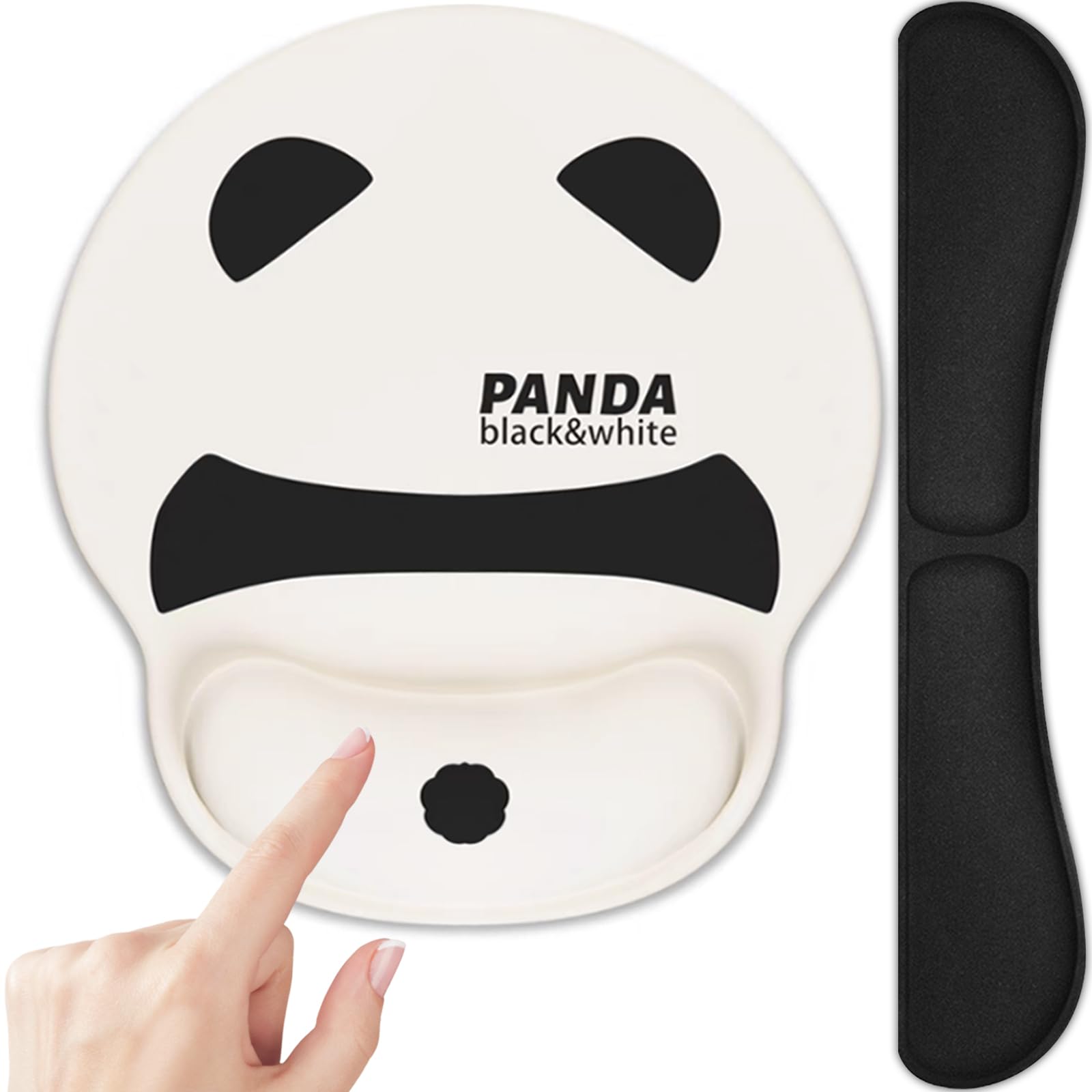 Set Tappetino Mouse E Poggiapolsi Tastiera Ergonomico - Design Panda Bianco E Nero - Foto 9