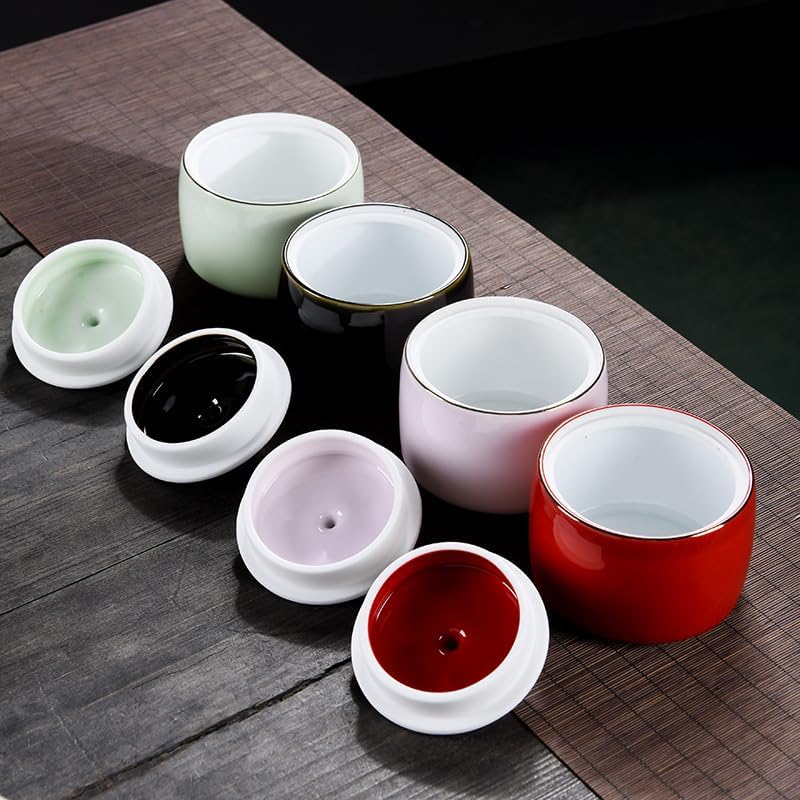 SONGCHAO Sugar Jar Ceramic Tea Cans Small Storage Wide Mouth Scented Black Dry Goods Sealed Tea Canister(C)