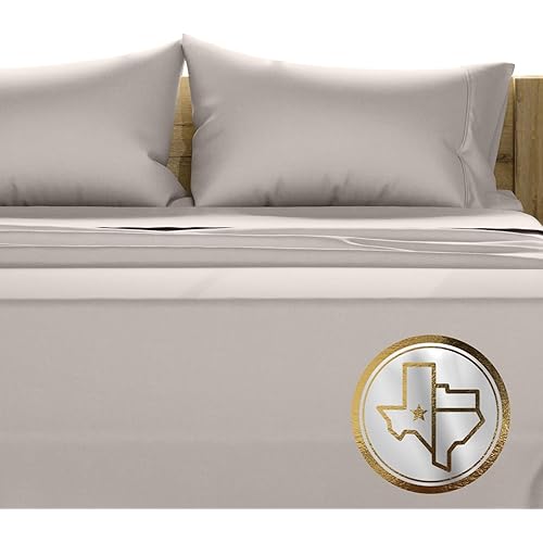 TEXAS LINEN CO. 100% Egyptian Cotton Queen Sheets Set - Luxury 1500 Thread Count Egyptian Cotton Sheets Queen Size Bed Set, 17" Deep Pocket, Soft, Cooling Sateen Hotel Quality Bedding Set - Beige