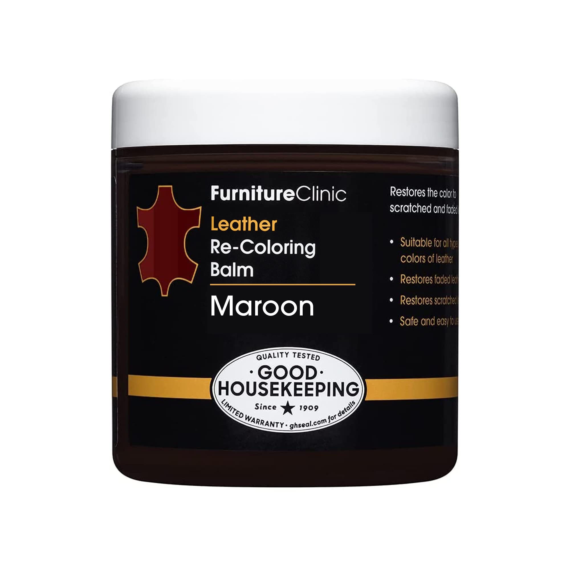 FurnitureClinic Leather Re-Coloring Balm | Non Toxic Leather Color Restorer for Furniture | 16 Colors of Leather Repair Cream (Maroon), 8.5 fl oz
