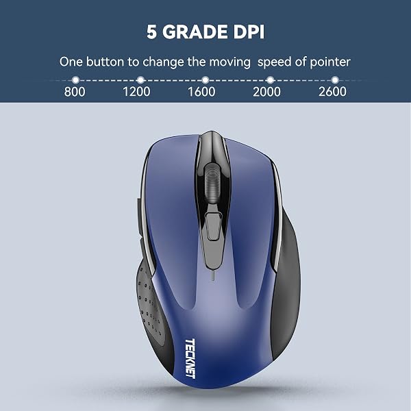 TECKNET Kabellose Maus, 2.4G Optische Funkmaus mit USB Empfänger, 2600 DPI, 24 Monate Akkulaufzei, Ergonomisches Design Wireless Mouse Kompatibel mit Laptop, PC, MacBook, Office Home - 3