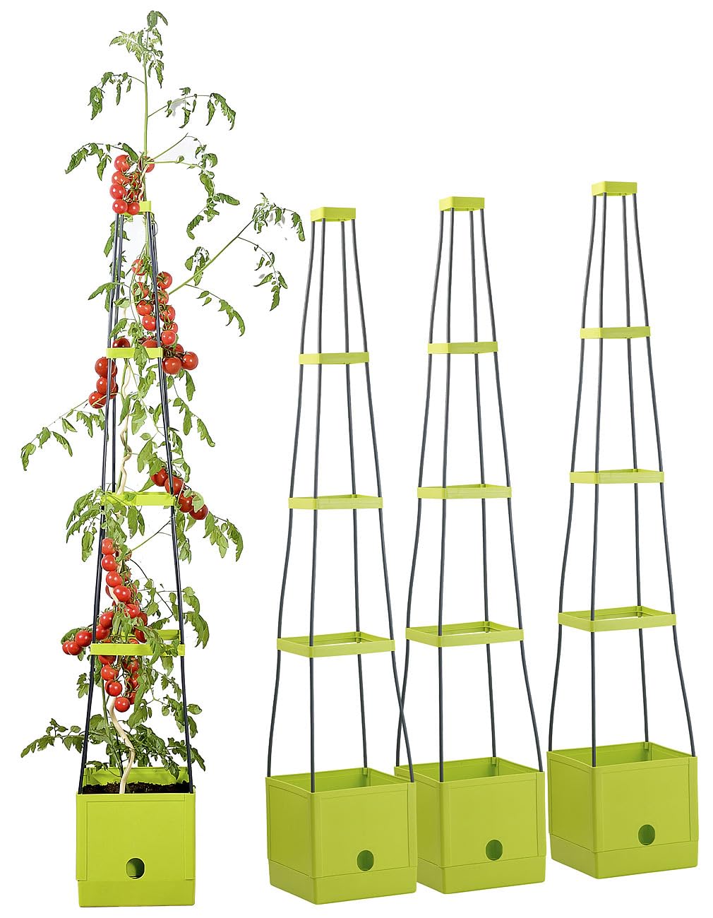 Royal Gardineer Pflanzenaufzuchttürme: 4er-Set Pflanz-Türme mit Rankhilfe für Tomaten, mit 2,5-l-Wassertank (Tomatentöpfe mit Rankhilfen, Tomaten-Pflanzturm mit Bewässerung, Topf)