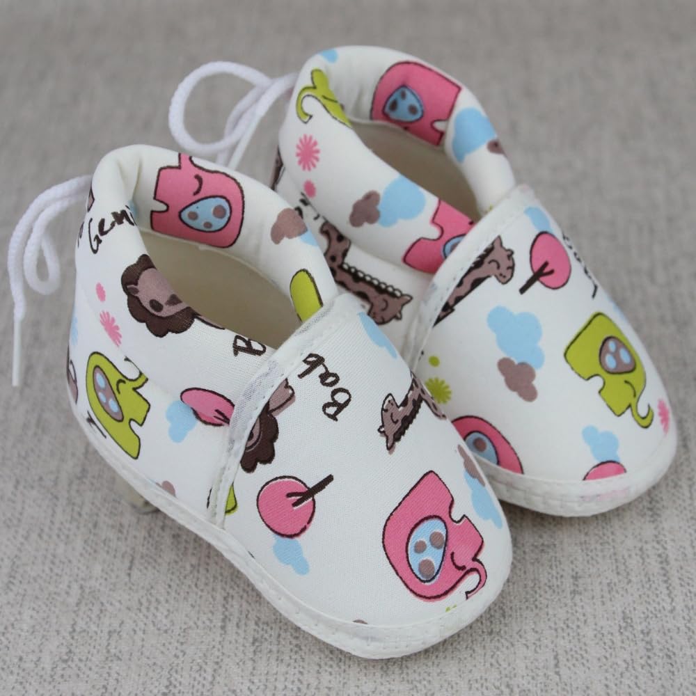 6 To 12 Months Baby Boys & Girls Cotton Printed Baby White Booties-BT5340-image-0