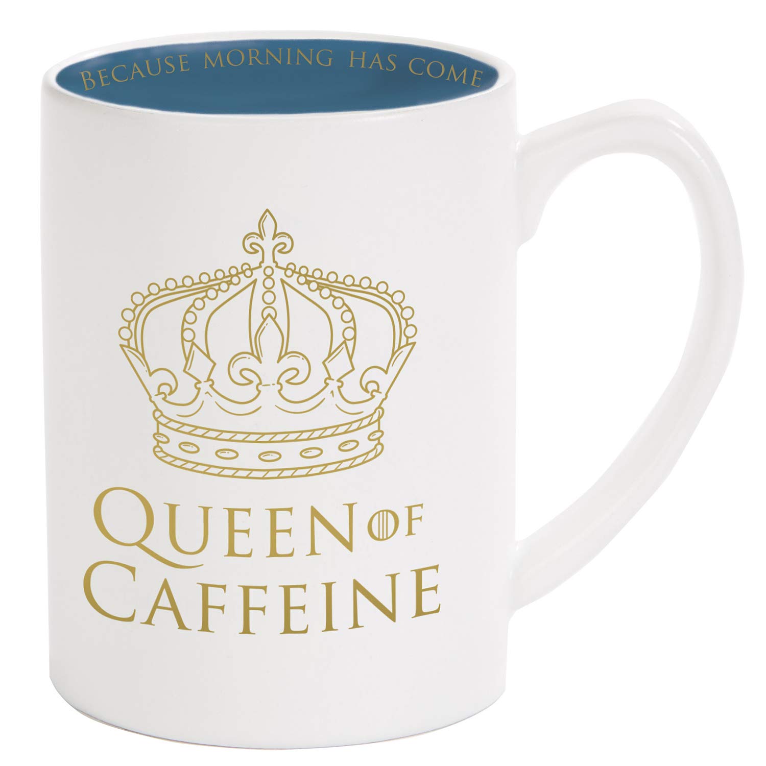 X&O Paper Goods QMB5-21678 X&O Paper Goods White"Queen of Caffeine" Glazed Porcelain Coffee Mug, 16 oz,