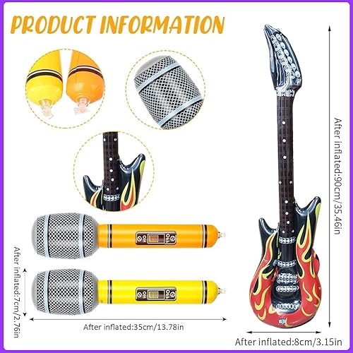 Miniatura 5 de 6 piezas de radio inflable Boombox teléfono móvil inflable, micrófono retro de guitarra para decoración de fiesta de los años 80 y 90, disfraz de