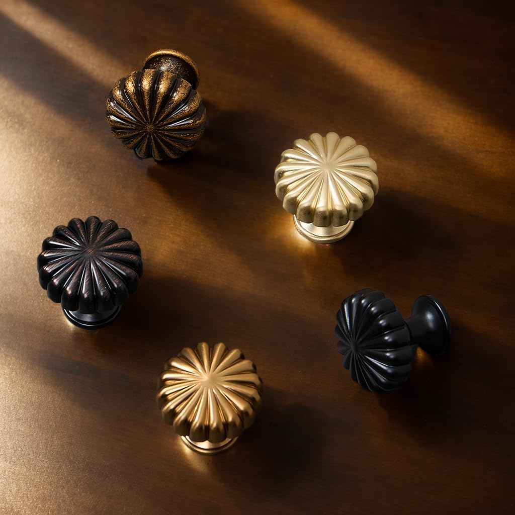HARPOON 10 Pack Cabinet Knobs, Vintage Round 1.1 inch Knob, Drawer Handle Wardrobe, Kitchen Bar Cabinet Hardware, Brushed Brass