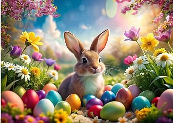 7x5ft Spring Easter Backdrop Bunny Colorful Eggs Floral Photography Background Family Party Decorations Kids Easter Party Banner D800