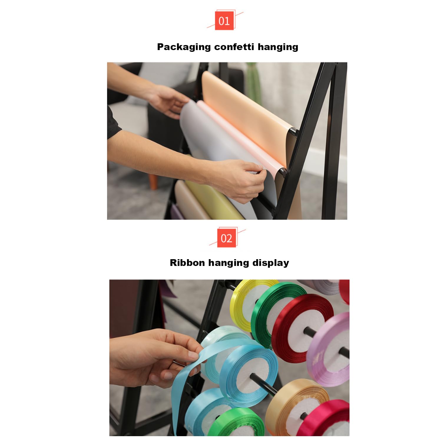 Expositor metálico Independiente para pañuelos comerciales, Cintas, Flores, Papel de Regalo, hijabs, chales de Seda, Pantalones, Corbatas, Cinturones y Toallas,Black Single Row-70 * 40 * 165cm