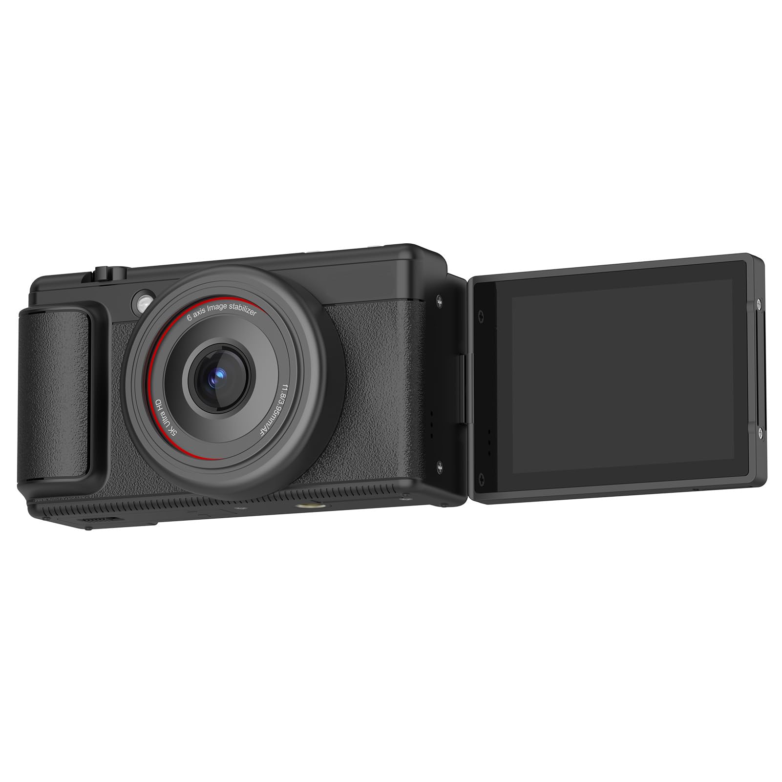 Asixxsix Fotocamera Digitale 5K, Zoom 16X da 80 MP, Schermo Ribaltabile da 180, Stabilizzazione a 6 Assi, Fotocamera da Viaggio, per Vlogging con Fotografia Vlog Travel (BLACK)