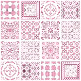 Bolsover Designs Tile Stickers, Pack Of 24 Pink Mosaic Self Adhesive Waterproof stickers for 150mm x 150mm / 6 Inch x 6 Inch Tiles, for Kitchen & Bathroom P03