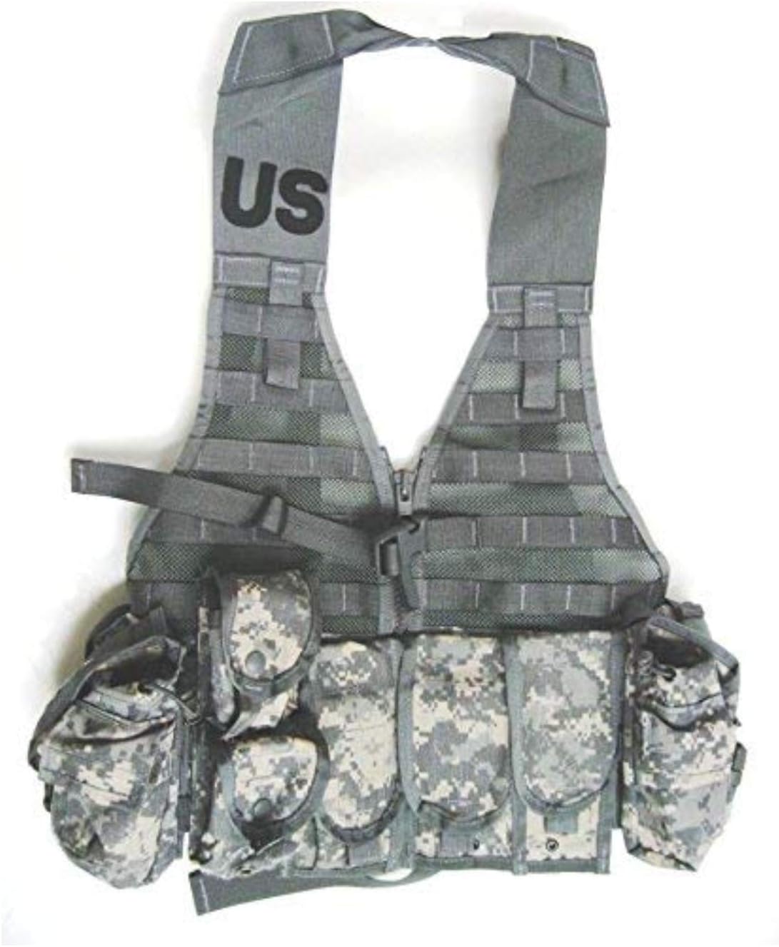 New US Army Military Tactical ACU Digital Camouflage FLC LBV Molle II FIGHTING LOAD CARRIER VEST + 9 POUCHES (3 Double Mag, 2 Triple, 2 Canteen, 2 Hand Grenade) Rifleman Set Ammo Ammunition GI USGI