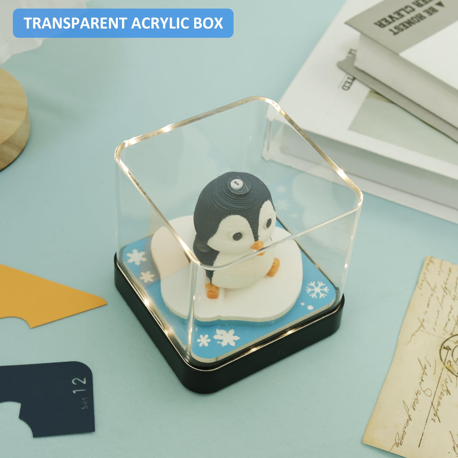 Calendrier 3D 2026, bloc-notes 3D, calendrier de table 2026, avec lumière et boîte d'affichage transparente, en papier créatif, sculpture artistique, calendrier de bureau, ornement de bureau