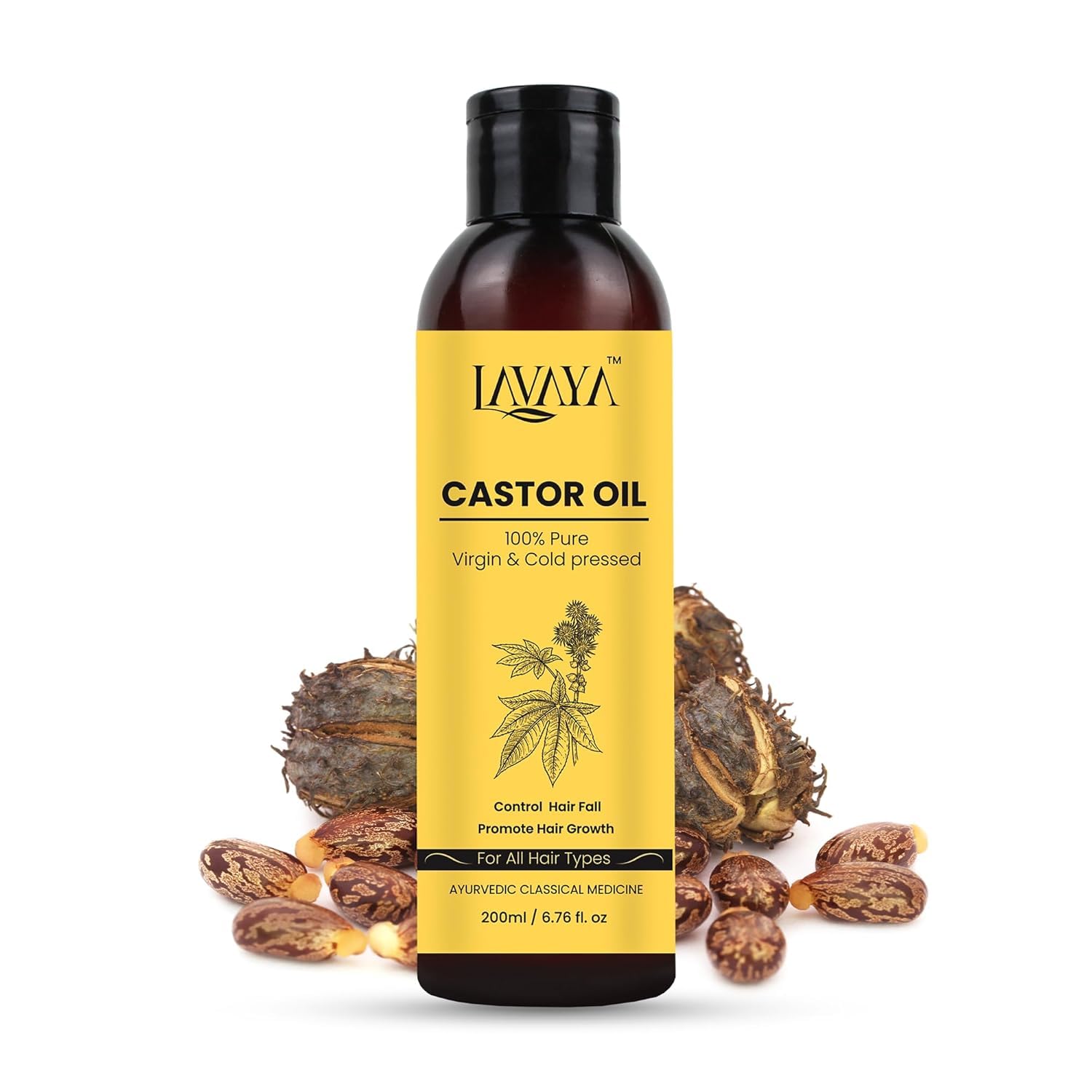 Lavaya Cold Pressed Castor Oil (Arandi Oil) — 100% Pure & Natural for Hair Growth, Skin Care, Eyelash Care, Moisturizing Dry Skin & Nails | Virgin Grade| Best for Healthy Hair & Skin (200ml)