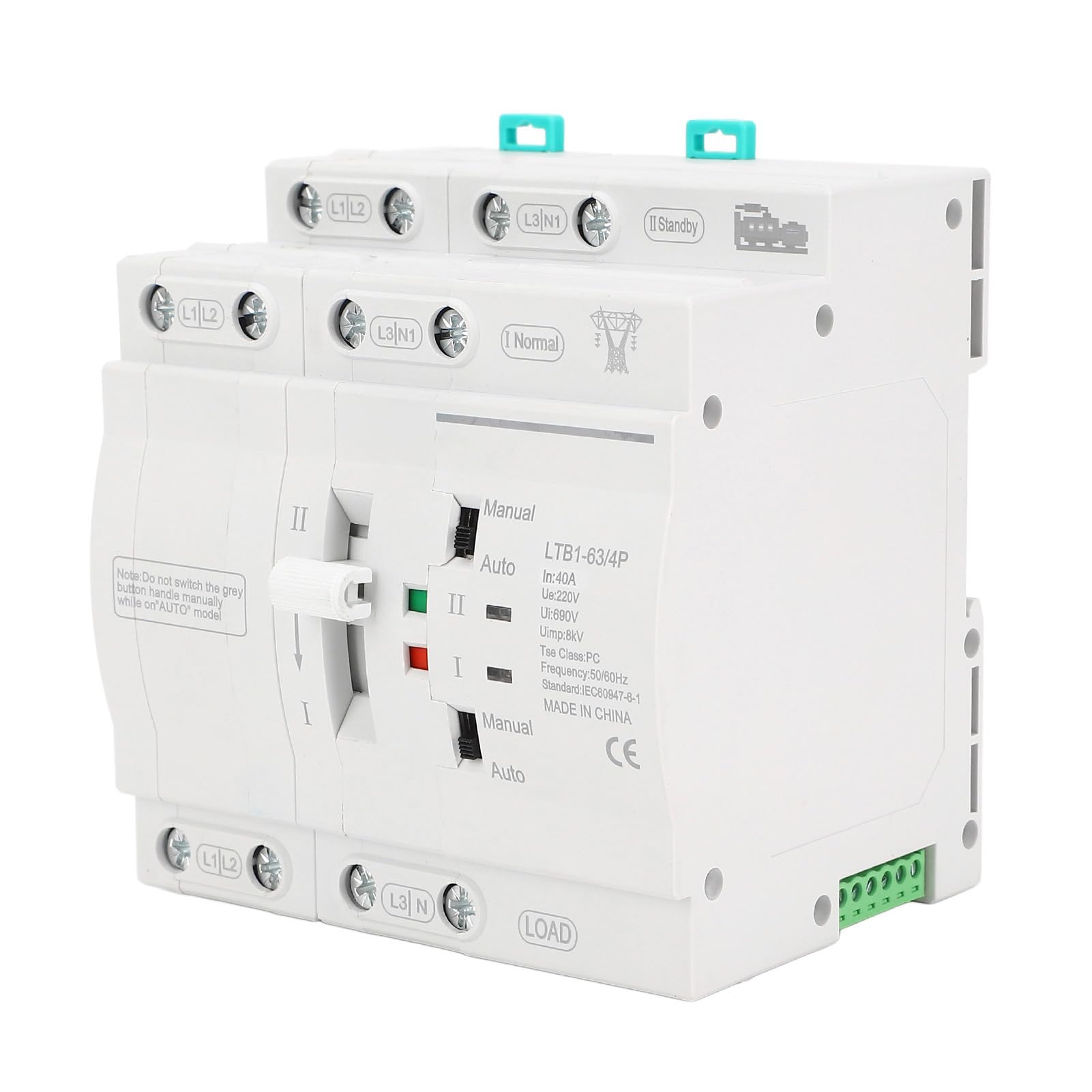 Interruptor de Transferencia Automático, 4p 40A Mini ATS, ATS Ininterrumpible de Nivel de Milisegundos, Tipo de Riel DIN, Cambio entre Potencia de Servicios Públicos