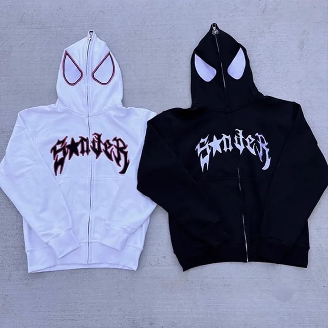 Spider Print Full Zip Hoodie, Y2k Spider Print Letter Graphic