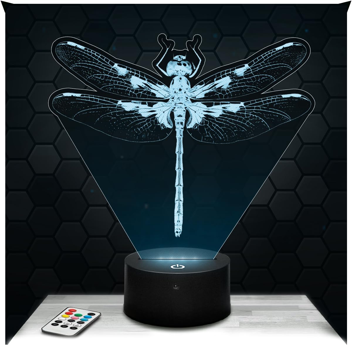Lampephoto.fr - Dragonfly 3D Lamp Animal Touch Night Light Led, 3D Hologram Effect, Christmas Birthday Gift Idea for Boy or Girl, Room Decoration Object