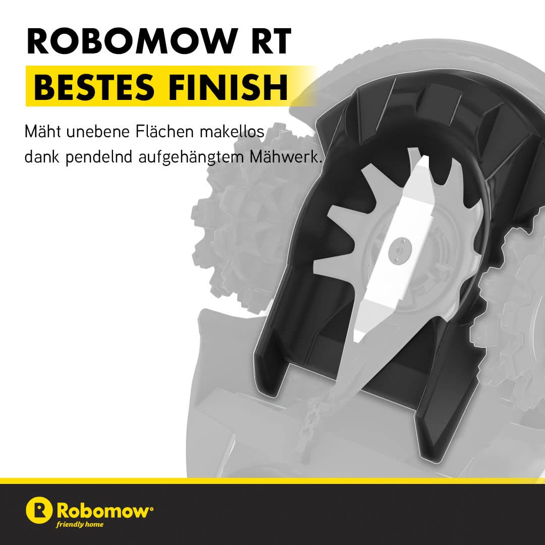 ROBOMOW RT700 Robotermäher/Rasenroboter für Flächen bis 700 qm | 4,3 Ah; 18cm Schnittbreite; einfache Installation, selbstreinigend und inkl. schwimmendem Mähdeck, Mulchreiniger, Grün