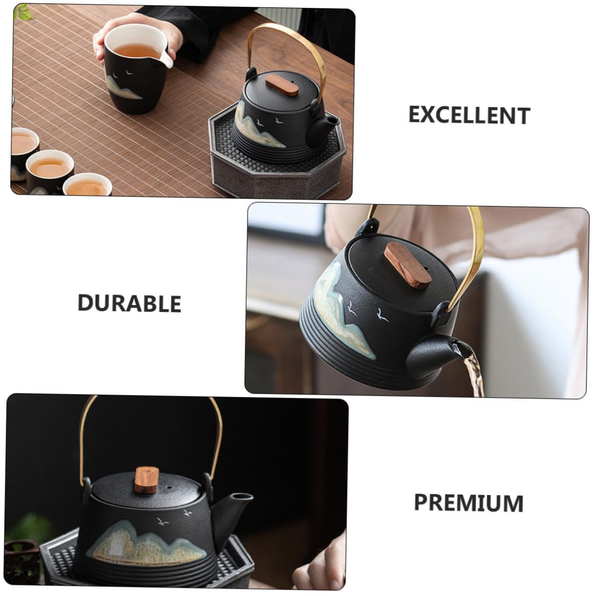 Cabilock Tetera de Cerámica Pintada a Mano Negra Asa Fría para Preparar Té en Casa o Sala de Té Profesional, Diseño Creativo Infusionar