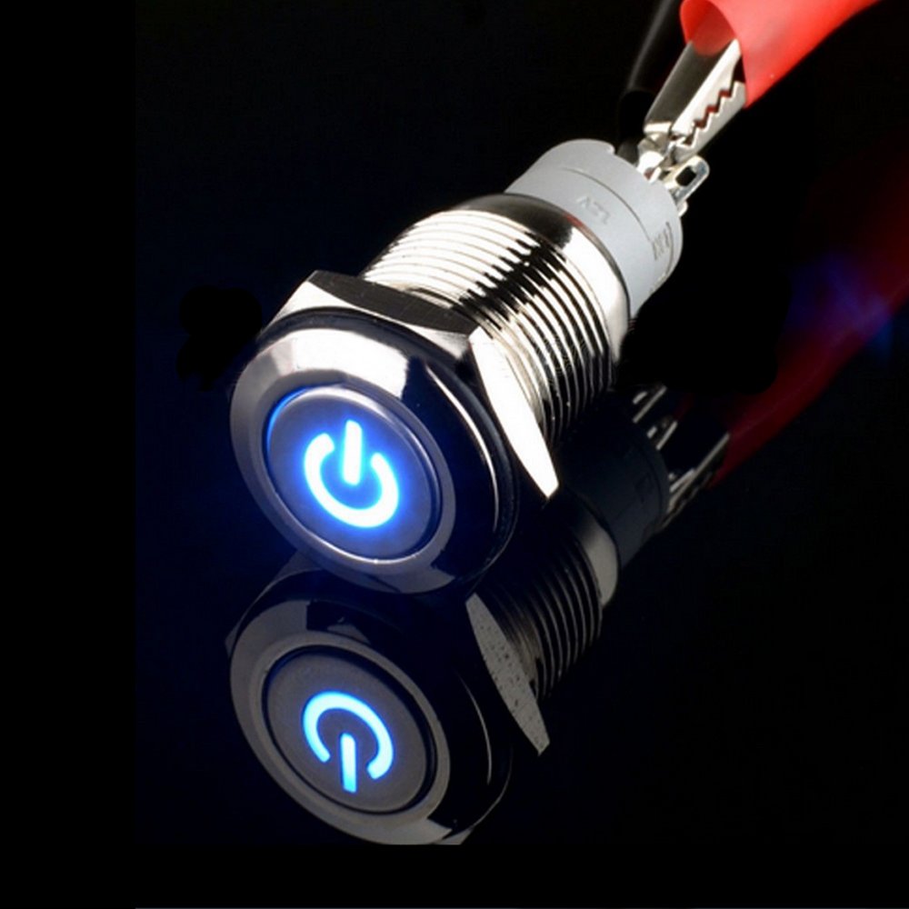 E Support™ 12V 16mm Simbolo Luce Blu LED Potere Metallo Premi Il Bottone Interruttore A Levetta - Foto 11