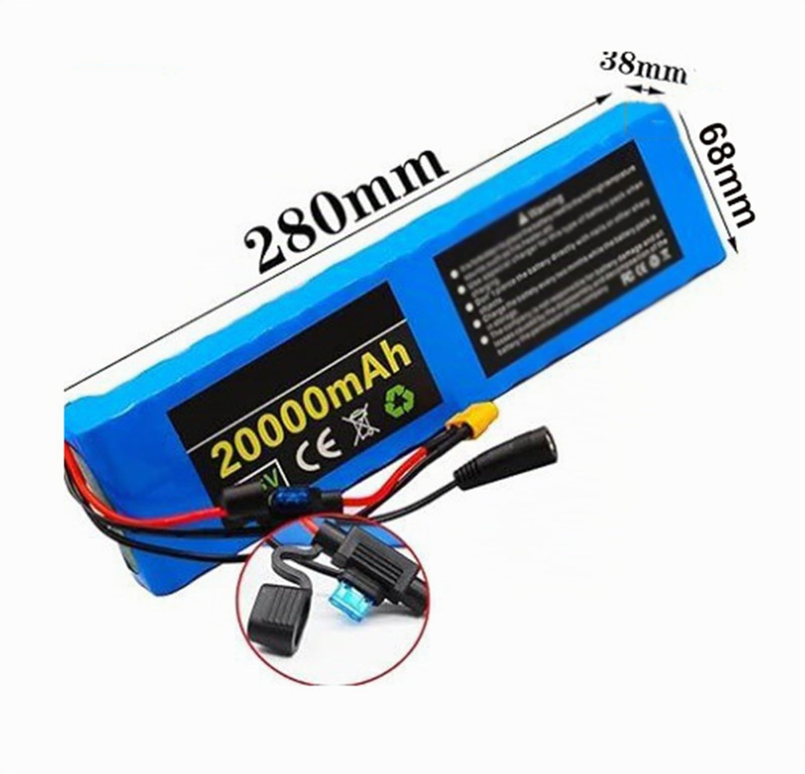 Batteria al Litio per Bici elettrica 36V 20Ah, Batteria agli ioni di Litio per Bici elettrica 10S3P con Caricabatterie, per Scooter Elettrico con Motore da 500 W XT60+DC