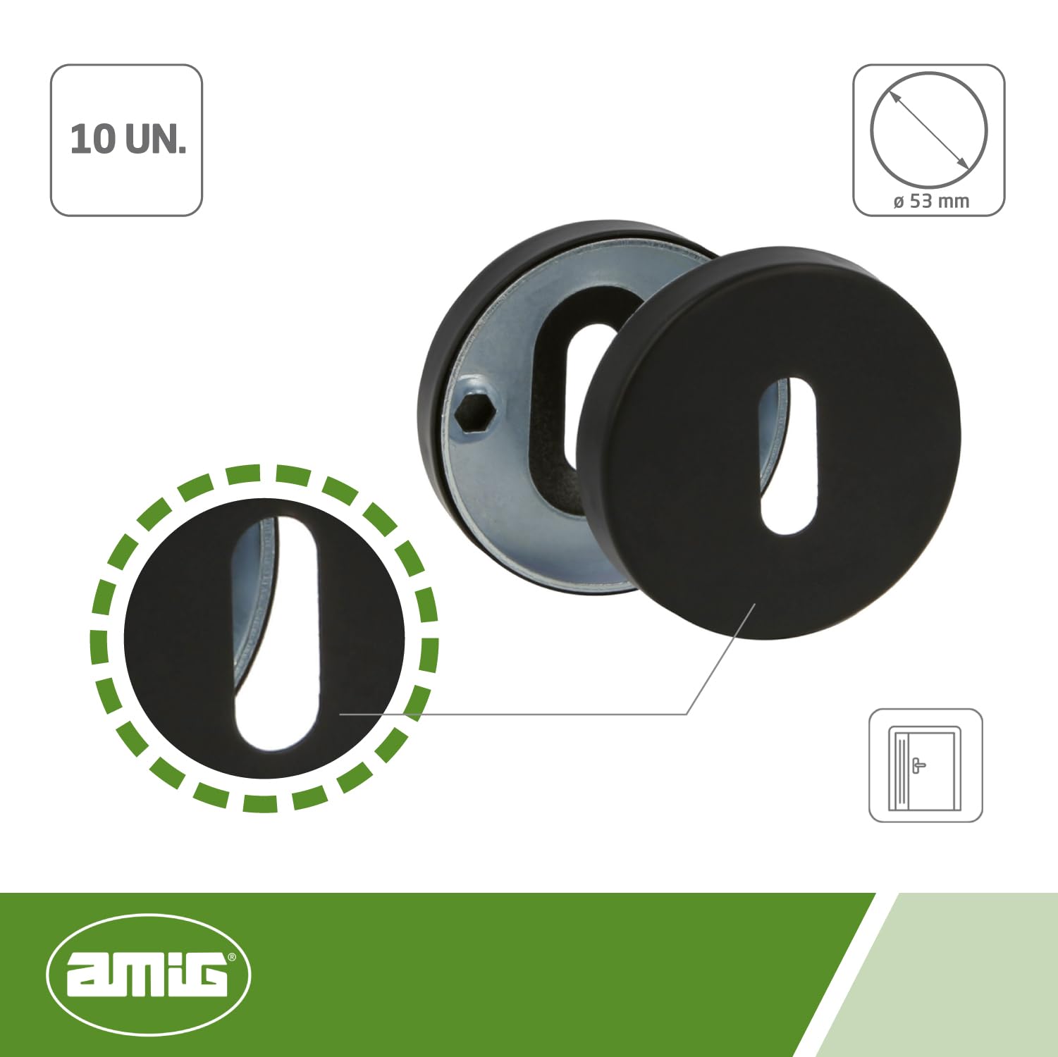 Amig, Escutcheon for Round Rose Door Handles, Mod. 4RX, diameter 53 mm, for Lever Lock (Mortice Key), diameter 53 mm - Image 3