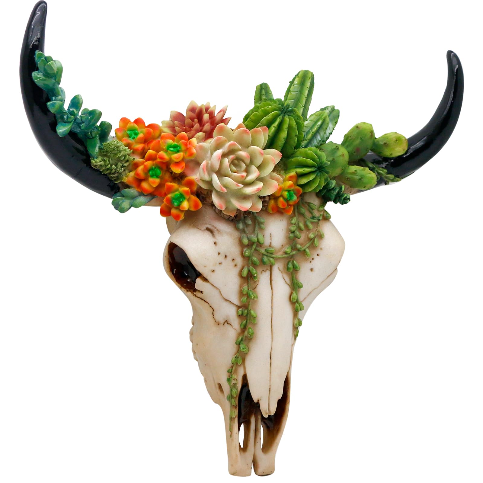 alikiki Rustic Western Home Decor - Tribal Wall Decor Western Long Horn Bull Skull Wall Decor Cow Buffalo Skull Bison Animal Head Wall Hanging Wall