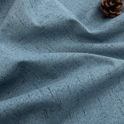 Image of 100% Blackout Linen Textured Curtains for Bedroom Full Light Blocking Room Darkening Bronze Grommet Window Drapes Thermal Insulated Energy Efficient Home Decor 52x102 Stone Blue (2 Panels)
