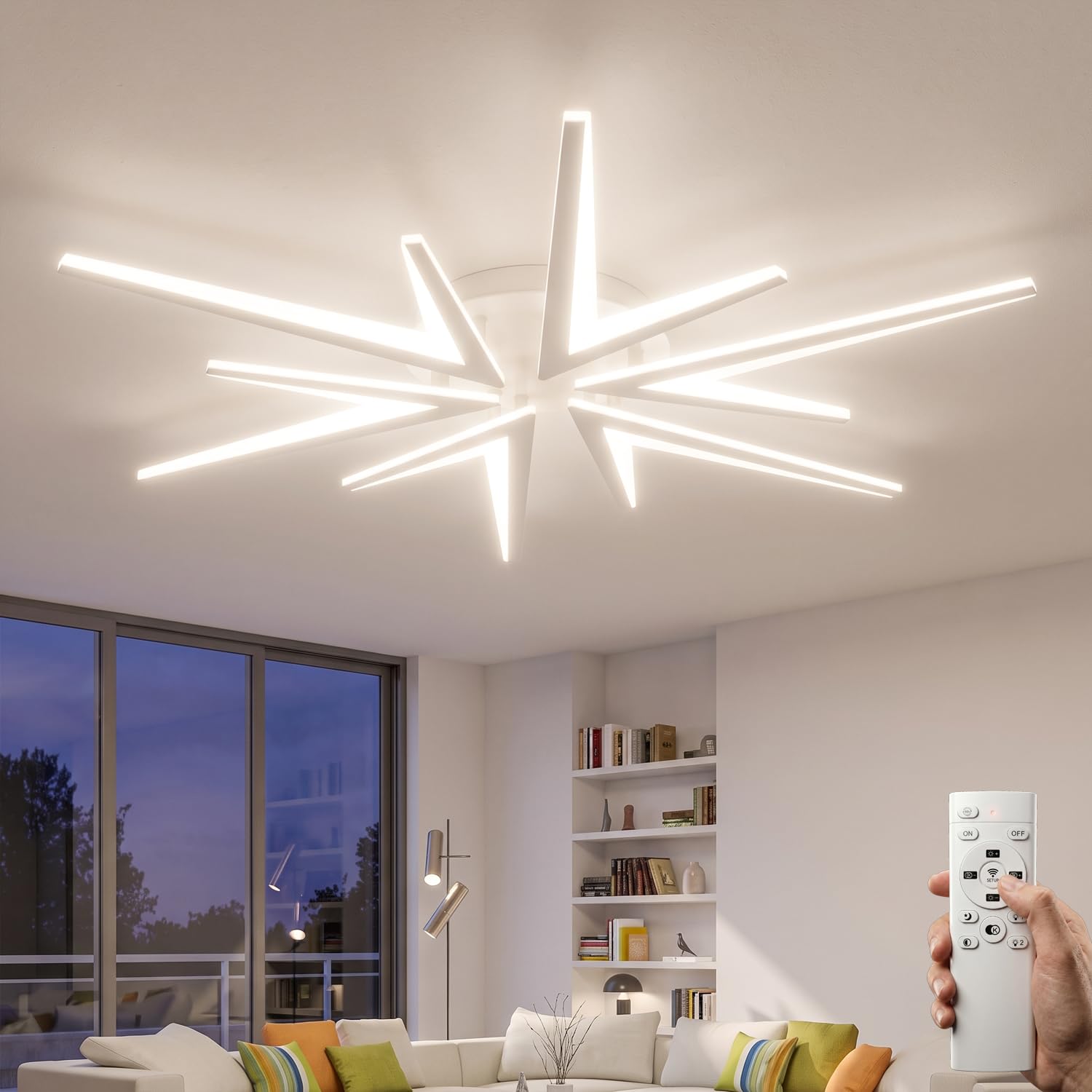 Lámpara Techo Salón Led Regulable con Mando a Distancia, 92cm Plafon Led Techo, Luces de Techo 72w LED 6800lm, Blanco