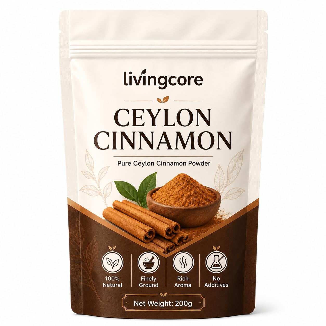 livingcore Ceylon Cinnamon, Organic Ceylon Cinnamon Powder, Fine Powder for Daily Nutrition (1pcs)