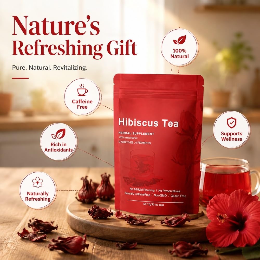 Bezchemiczna herbata ziołowa z hibiskusa i różyczką bez kofeiny | Naturalna owocowa herbata ziołowa bezglutenowa do codziennej pielęgnacji(3pcs)
