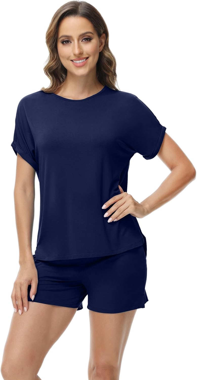 WiWi Pajamas for Women Short Sleeve Top with Shorts Viscose from Bamboo Pajama Set Cooling Sleepwear S-XXL - Image 2