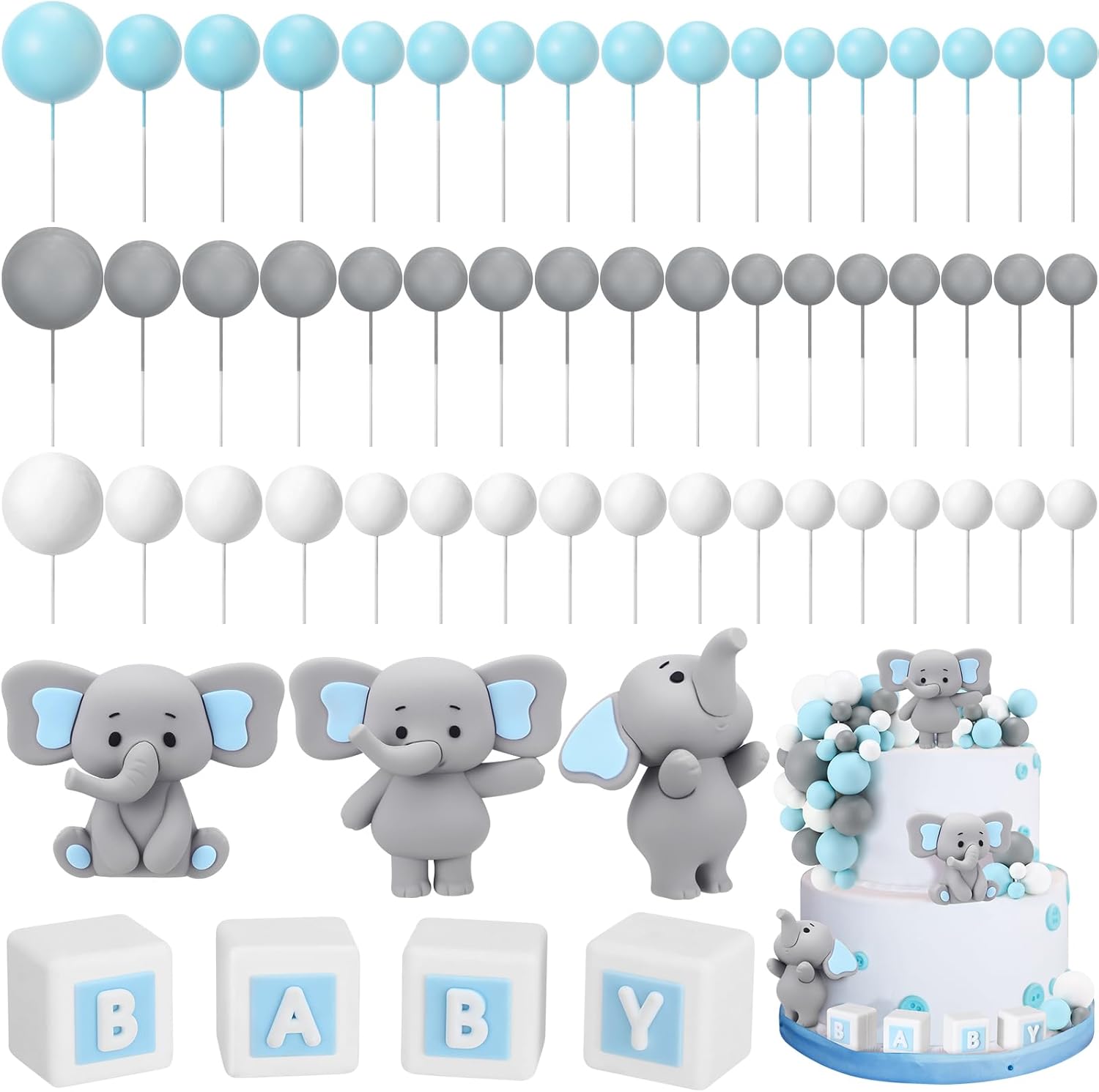 Roowest 85 Pcs 3D Bear Baby Shower Cake Toppers Brown Beige Foam Ball Cake Toppers Baby Letter Block Decorations for We Can Bearly Wait Party Decorations
