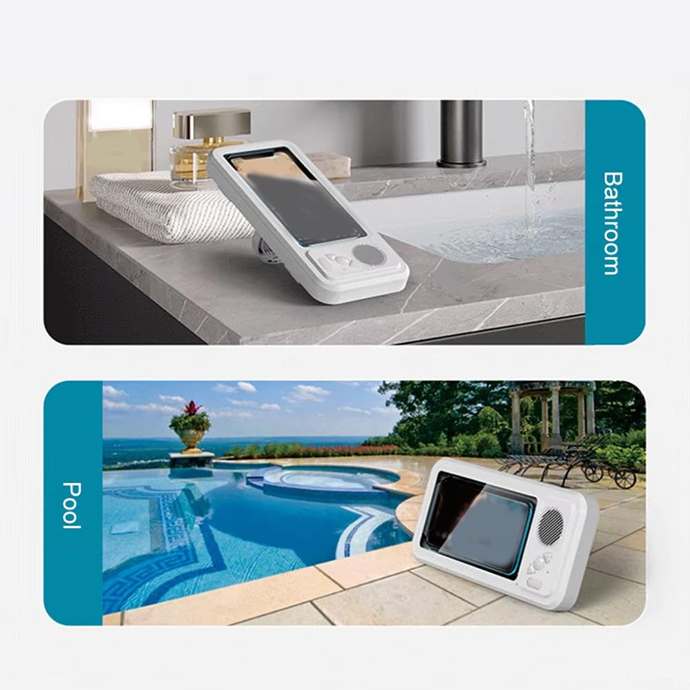 Porte-Téléphone de Douche avec Haut-Parleur Bluetooth, Écran Tactile Étanche IPX4 pour la Salle de Bain - Blanc