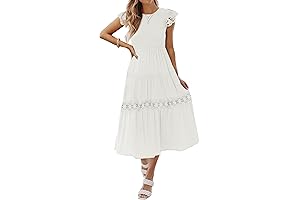 2024 Women's Casual Crew Neck Flutter Sleeve Midi Dress