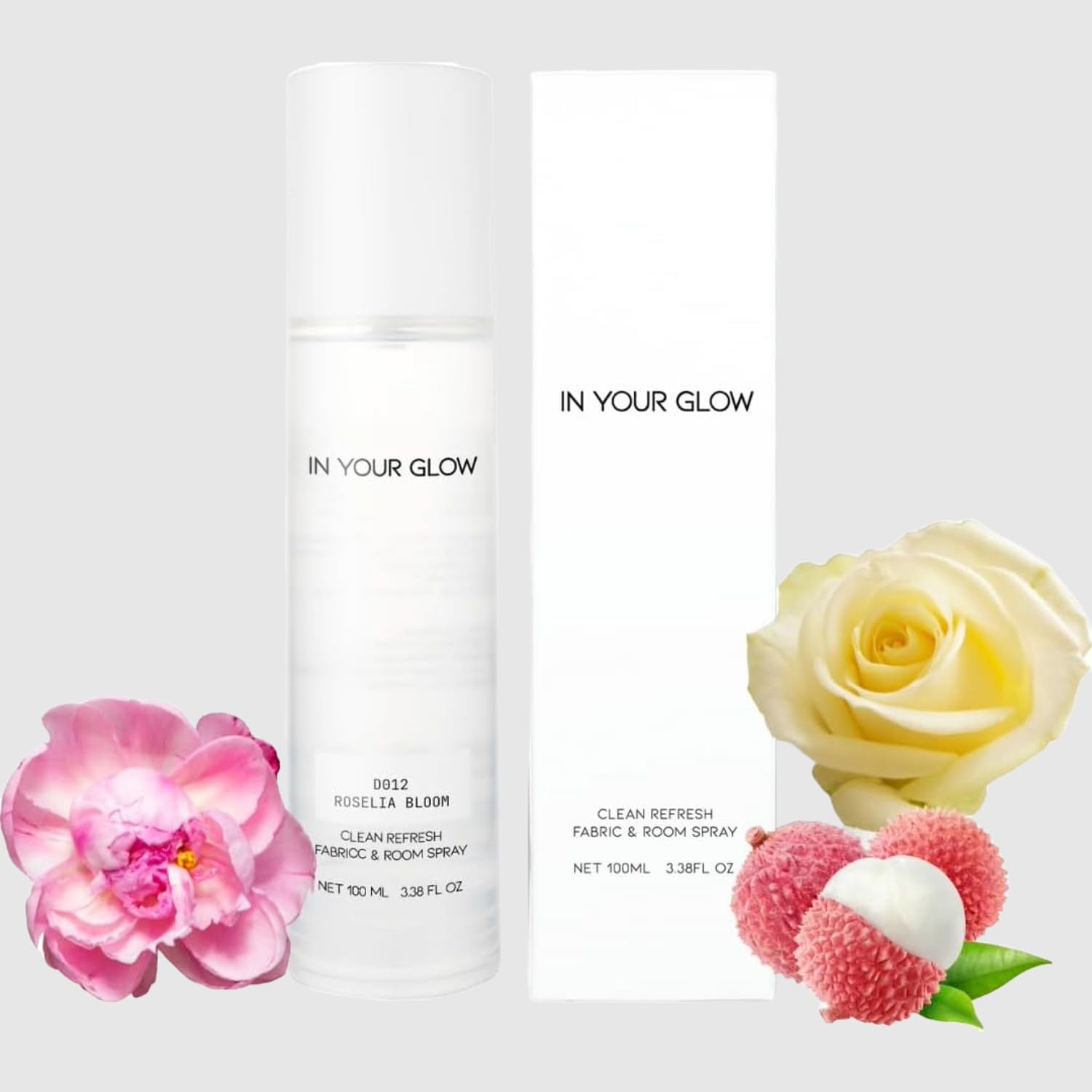 In Your Glow Fabric &amp; Room Mist Spray– Long-Lasting Clean Scent, Unisex Luxury Fragrance &amp; Odor Eliminator, 100ml- D012 ROSELIA BLOOM