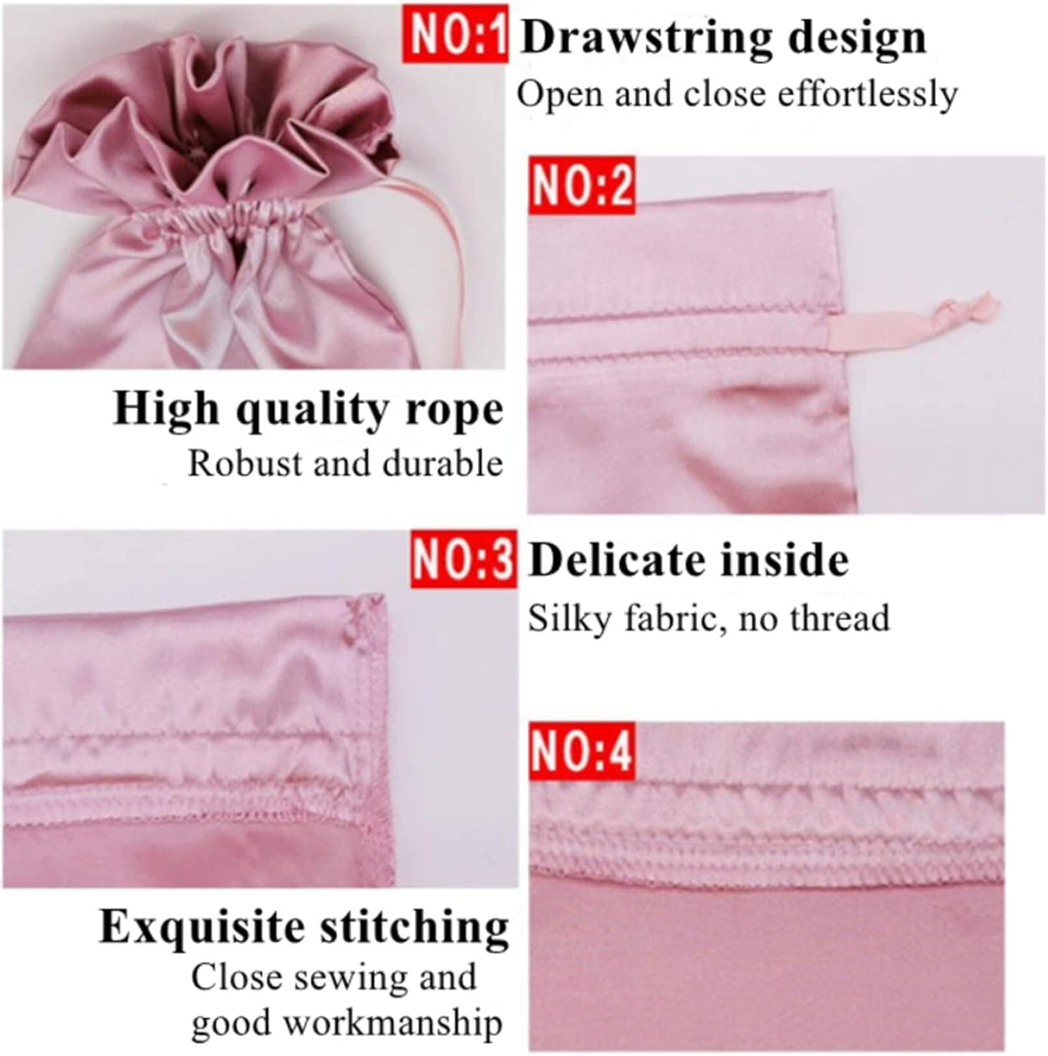 Custom Personalized Satin Hair Bag, Customize Your Own Logo Image Design Silk Gift Drawstring Bags for Wedding Party Christmas (20 Pcs/Lot, White)