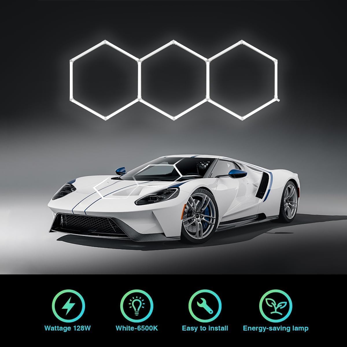 Led nido d'ape DESIGN esagonale MODERNO car DETAILING OFFICINA AUTOLAVAGGIO CARROZZERIA GOMMISTA UFFICIO ROMBO LUCIDATURA AUTO centro estetico parrucchieri (3,12 x1,04m)
