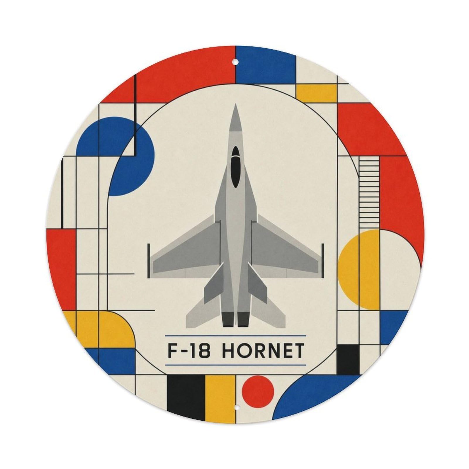 F-18 Hornet Strike Fighter Naval Aviation Graphic Color Metal Tin Sign Plaque Wall Decor for Cafe, Man Cave, Club Bar, Office, Home Garden Round Metal Poster 8x8Inch