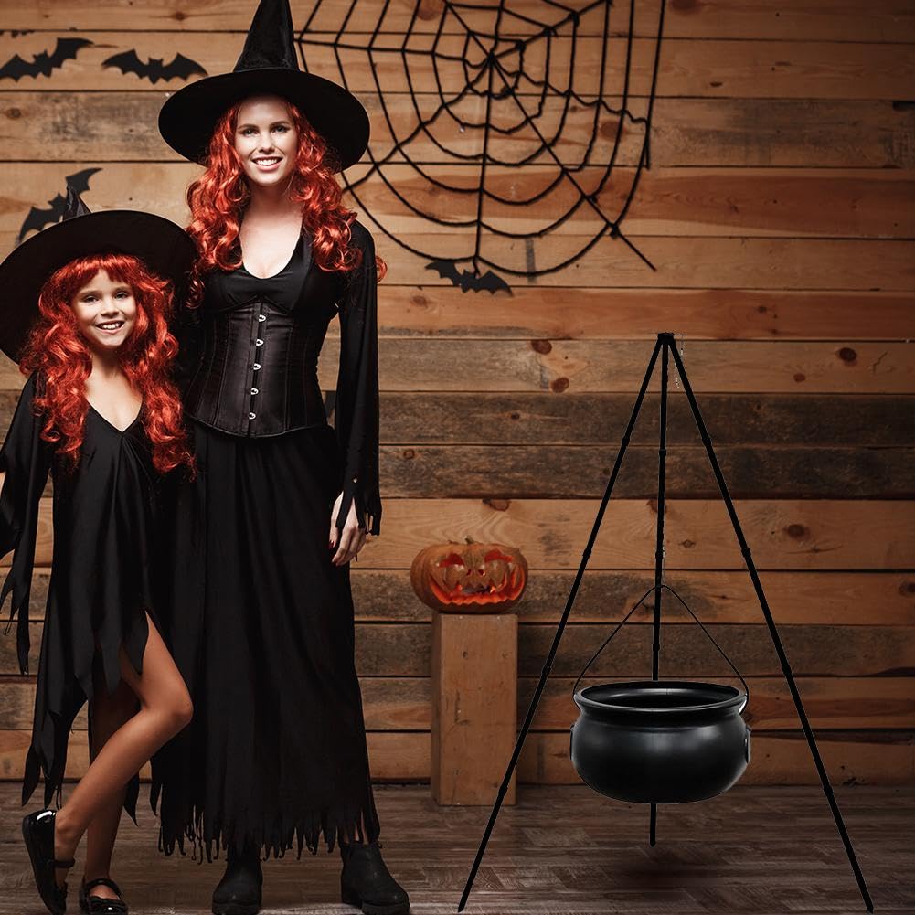 AISENO Décorations D'Halloween - Grand Chaudron De Sorcière Sur Trépied Avec Lumières - Seau à Bonbons Hocus Pocus - Décoration De Fête Pour La Maison, Le Porche, La Cour