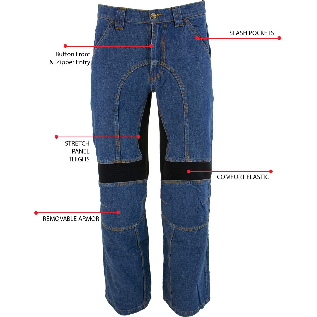 Milwaukee Leather Men's Classic Fit Denim Motorcycle Rider Racing Pants w/CE Armor on Knees - 36