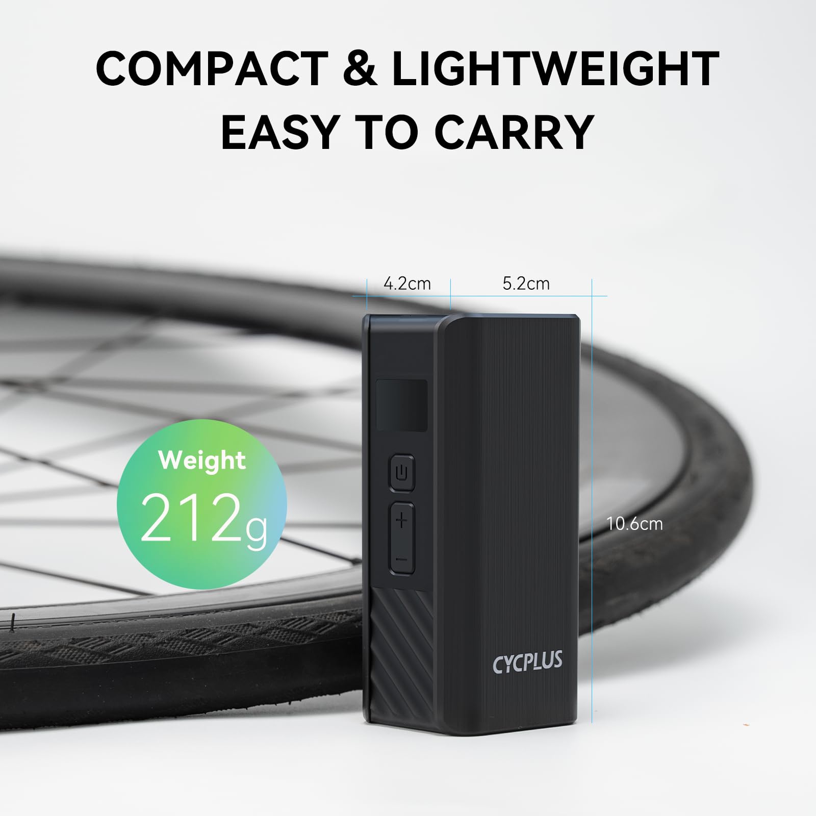 CYCPLUS A3 Mini pompka rowerowa 120 PSI, silnik bezszczotkowy | Bateria 2000mAh, Auto Stop, zawory Presta i Schrader, szybkie pompowanie, do MTB, e-bike i motocykli