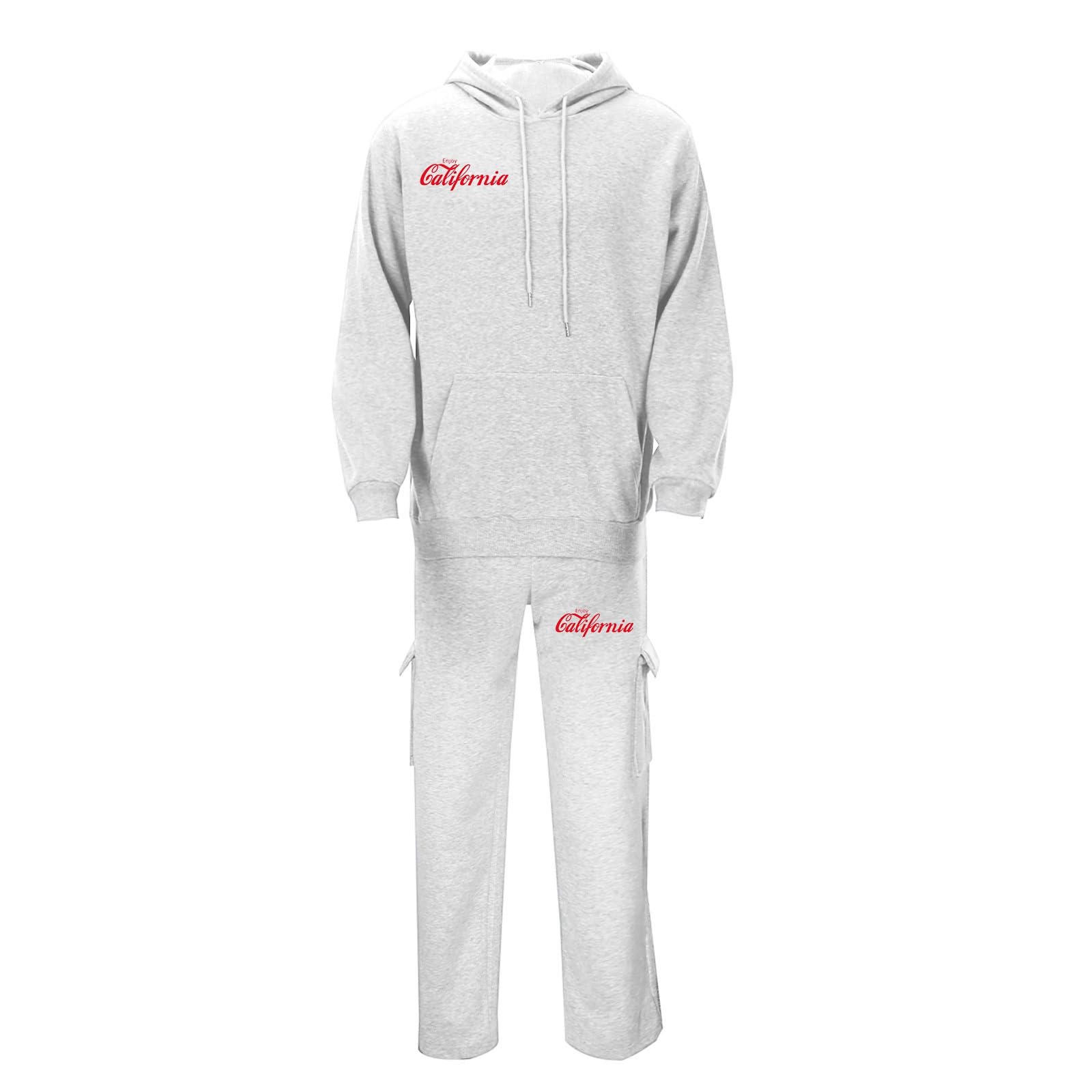 Tuta da uomo con cappuccio stampata, abbigliamento casual, comodo maglione da jogging, elegante outfit in due pezzi abbinato